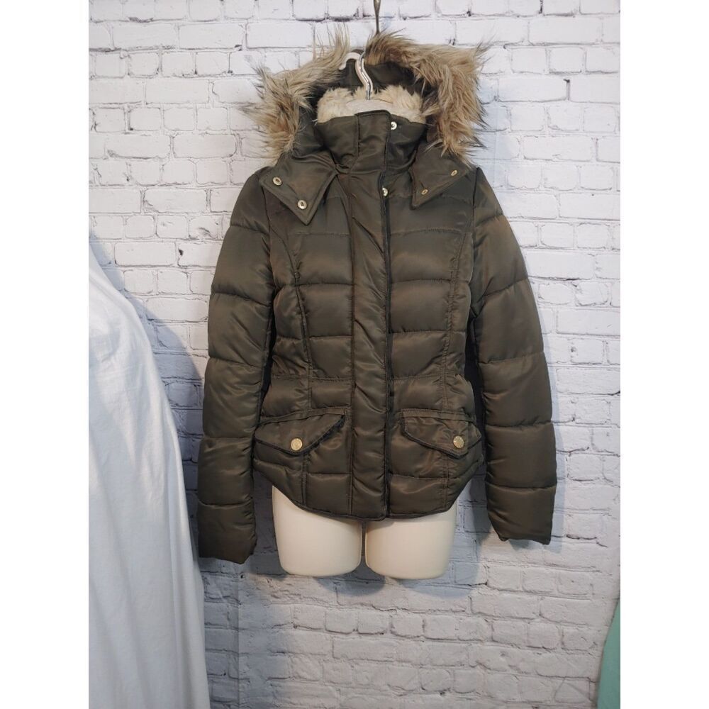 Divided Olive Green Faux Fur Trim Puffer Jacket